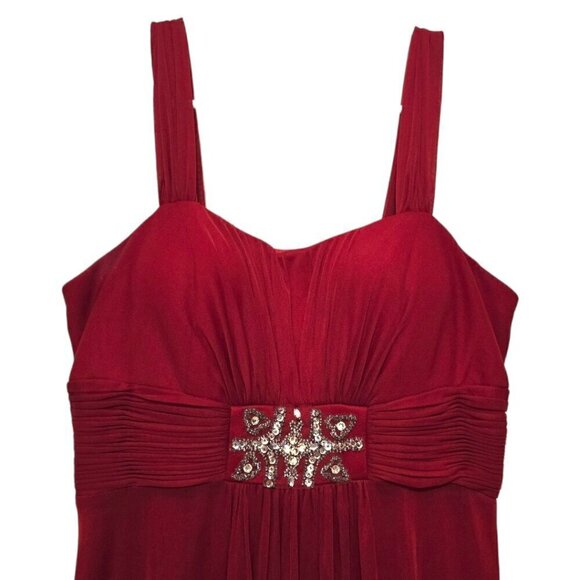 Dancing Queen Red Chiffon Ruched Rhinestone Maxi Formal Gown Sz L - Picture 4 of 9